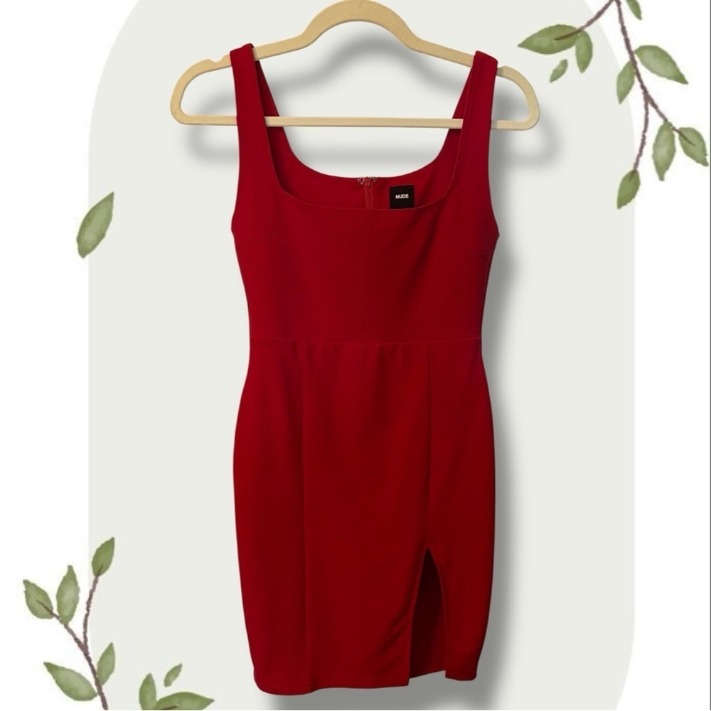 NUDE Bold Red Square Neck Sleeveless Date Night Party Mini Dress- Size Small